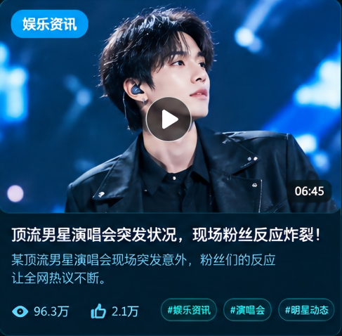 顶流男星演唱会突发状况，现场粉丝反应炸裂！